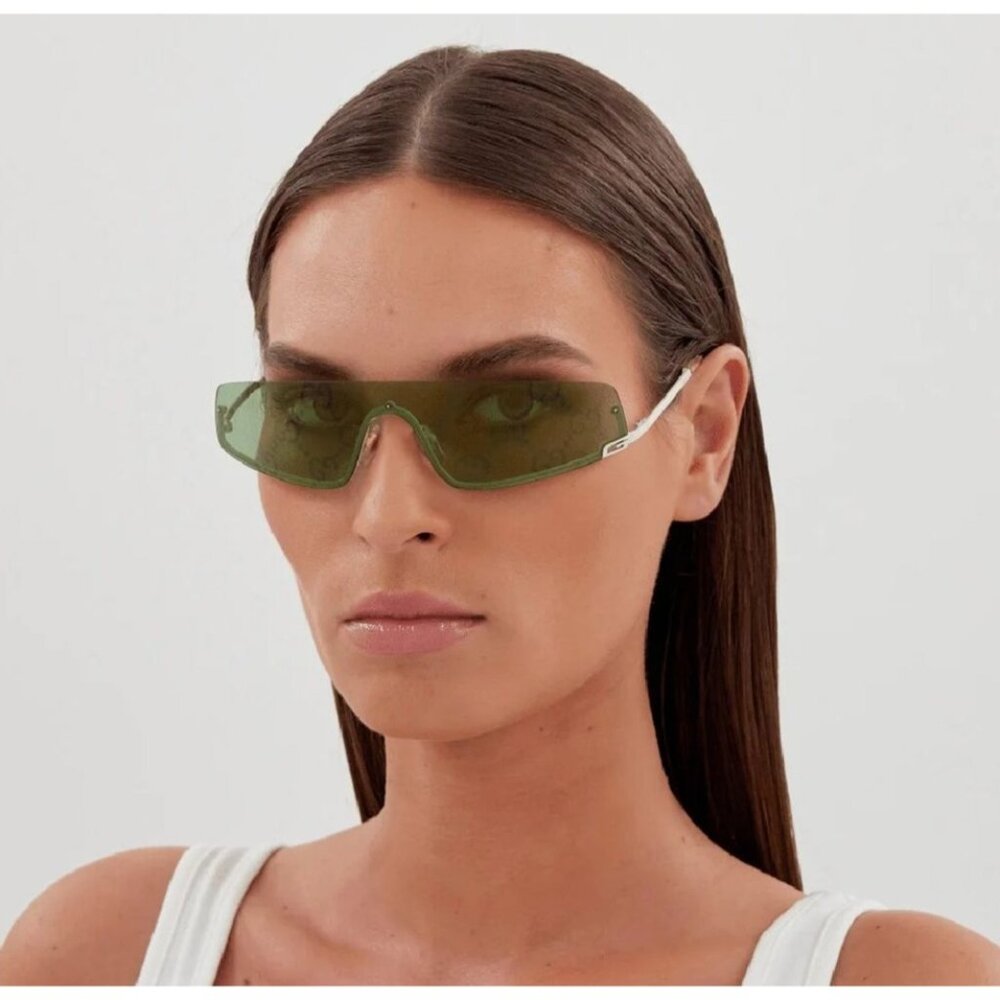 NEW GUCCI GG1561S 003 SHIELD IVORY GREEN UNISEX SUNGLASSES GUCCI - Picture 4 of 12